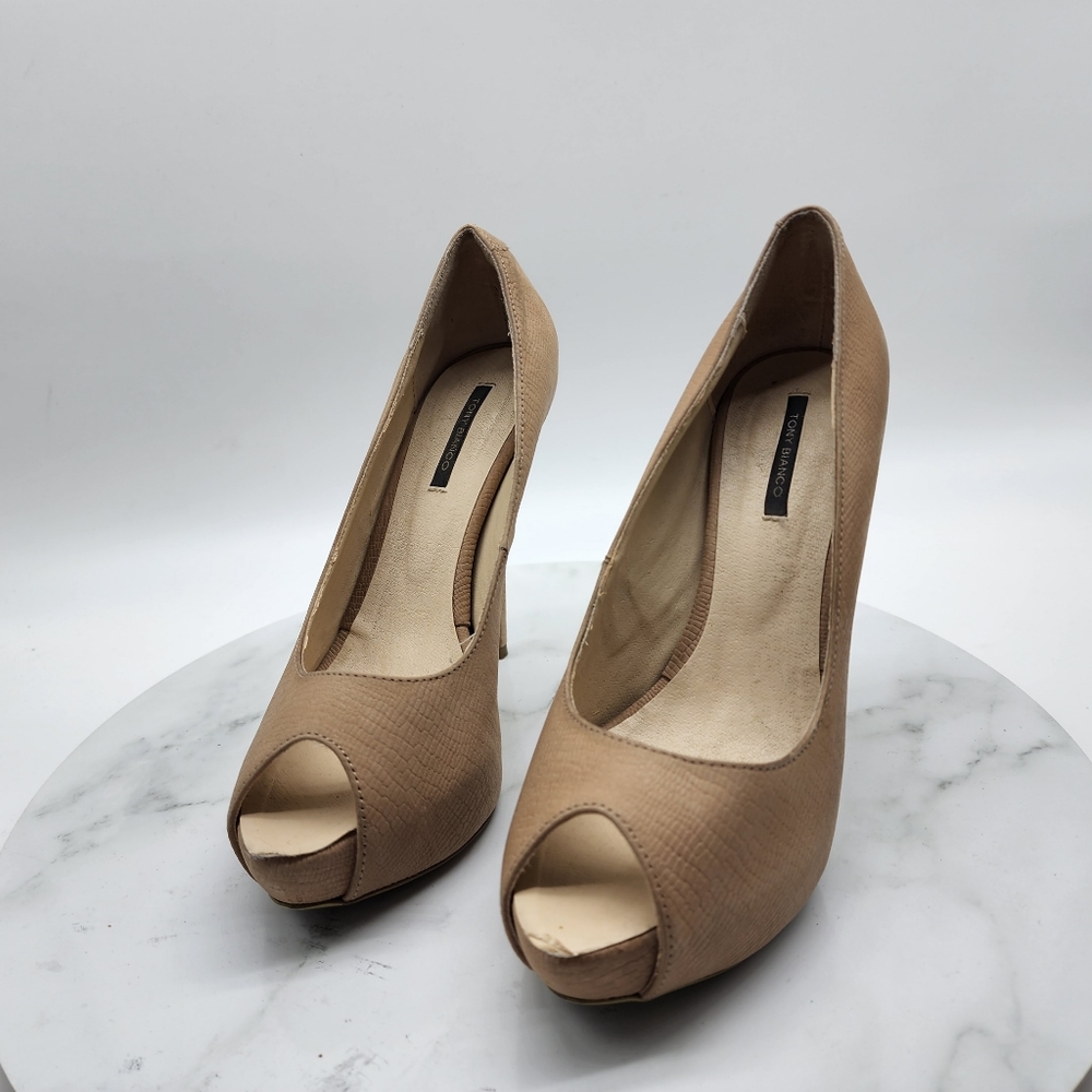 Aus8 Tony Bianco Leather Nude Repilte Emboss Open Toe Platform Heels - Picture 13 of 16